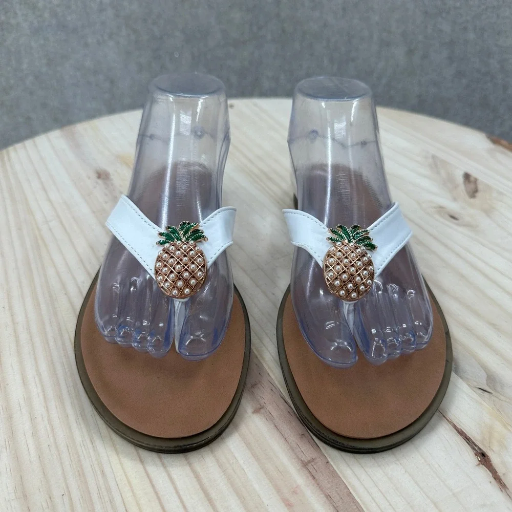 WLK by S Miller Thong Sandals Womens 7 White Beaded Pineapple Flip Flops